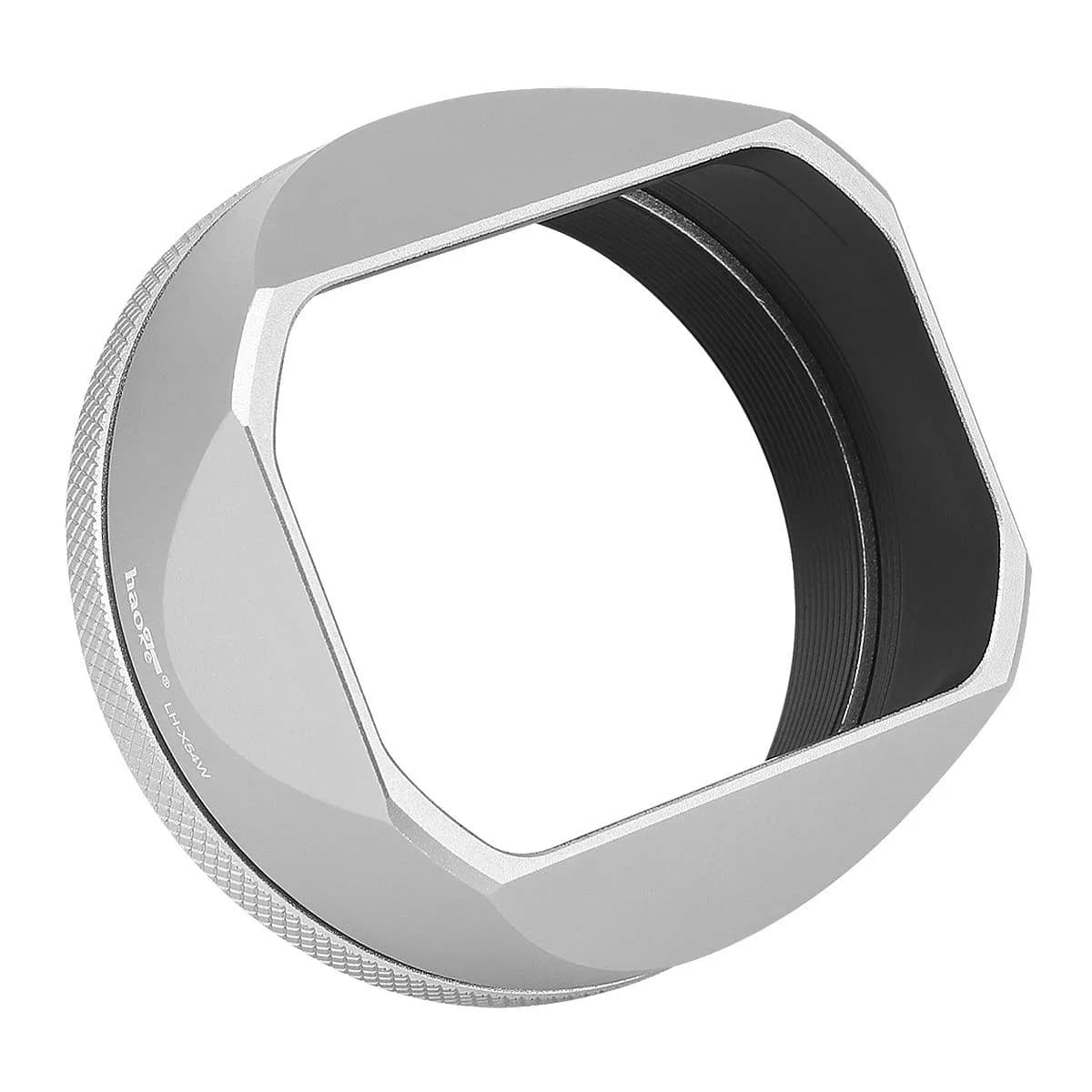 Haoge LH-X54B Square Metal Lens Hood with 49mm Adapter Ring for Fujifilm X100VI Fuji X100V Camera Black | Durable Aluminum — Silver