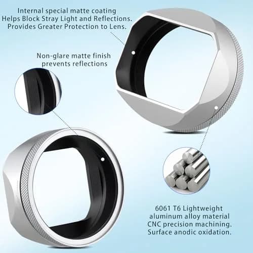 Haoge LH-X54W Square Metal Lens Hood with 49mm Adapter Ring for Fujifilm X100VI Fuji X100V Camera Silver | Blocks stray light, protects lens thumbnail 5