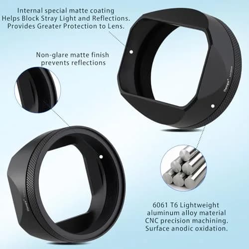 Haoge LH-X54B Square Metal Lens Hood with 49mm Adapter Ring for Fujifilm X100VI Fuji X100V Camera Black | Durable Aluminum thumbnail 5