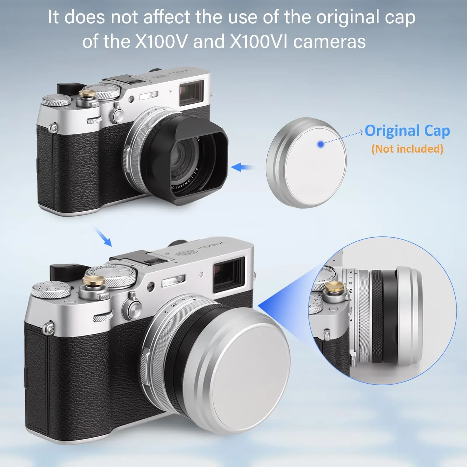 Haoge LH-X54B Square Metal Lens Hood with 49mm Adapter Ring for Fujifilm X100VI Fuji X100V Camera Black | Durable Aluminum - view 8
