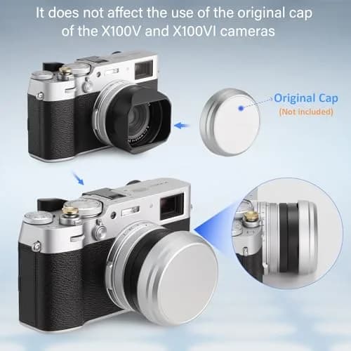 Haoge LH-X54B Square Metal Lens Hood with 49mm Adapter Ring for Fujifilm X100VI Fuji X100V Camera Black | Durable Aluminum thumbnail 8