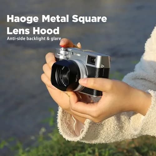 Haoge LH-X54B Square Metal Lens Hood with 49mm Adapter Ring for Fujifilm X100VI Fuji X100V Camera Black | Durable Aluminum thumbnail 2