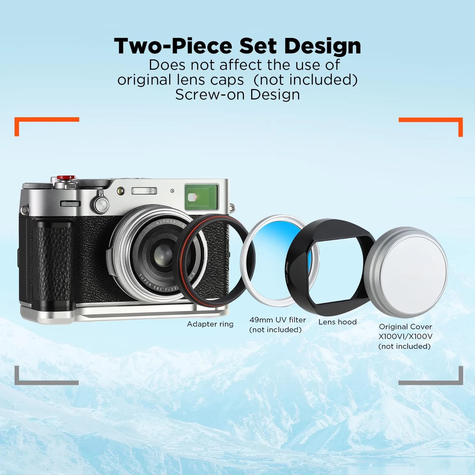 Haoge LH-X54B Square Metal Lens Hood with 49mm Adapter Ring for Fujifilm X100VI Fuji X100V Camera Black | Durable Aluminum - view 4