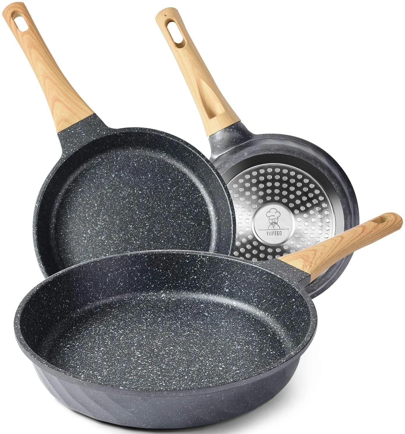YIIFEEO Granite Nonstick Frying Pan Set 20cm/24cm/28cm (8"/9.5"/11") | Induction Compatible Cookware Set - main product image