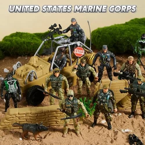 JOYIN Military Army Men Playset with 12 Realistic Action Figures & Accessories | 16 Pieces, Non-Toxic, 4-Inch Figures thumbnail 5