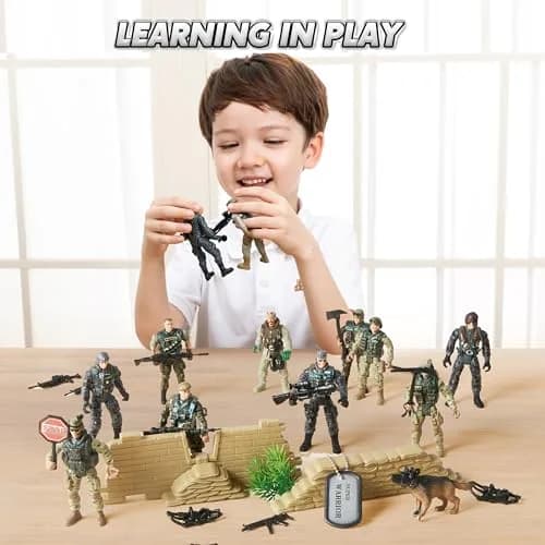 JOYIN Military Army Men Playset with 12 Realistic Action Figures & Accessories | 16 Pieces, Non-Toxic, 4-Inch Figures thumbnail 7