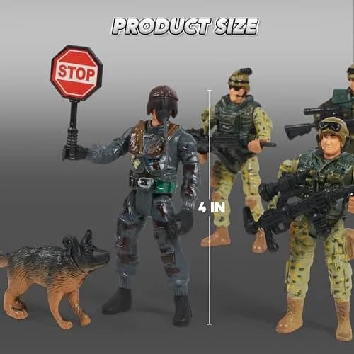 JOYIN Military Army Men Playset with 12 Realistic Action Figures & Accessories | 16 Pieces, Non-Toxic, 4-Inch Figures thumbnail 8