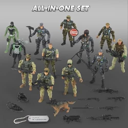 JOYIN Military Army Men Playset with 12 Realistic Action Figures & Accessories | 16 Pieces, Non-Toxic, 4-Inch Figures thumbnail 3