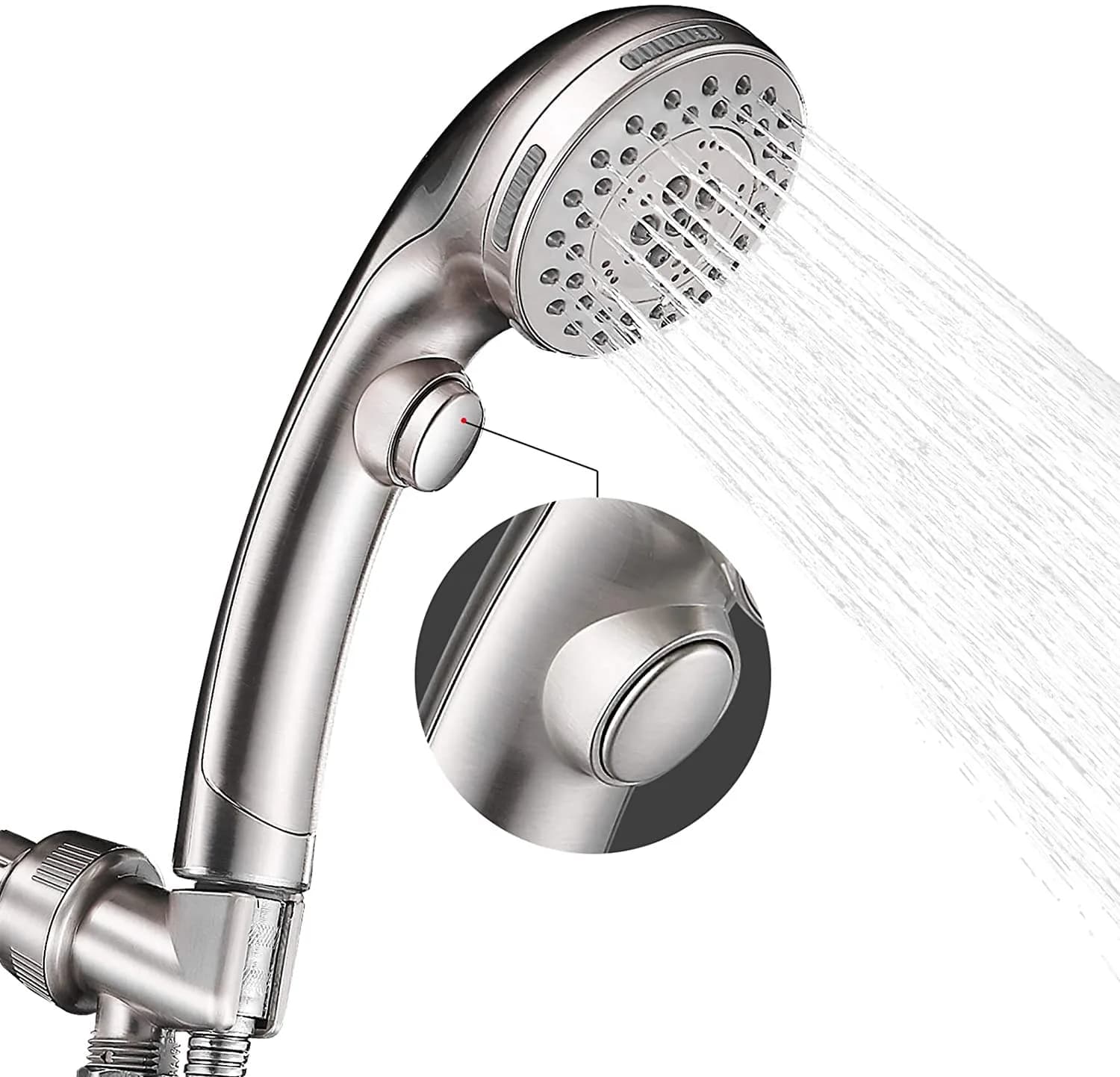 DOILIESE High Pressure Shower Head with Handheld Spray 6 Settings Chrome | 1.8 GPM Flow Rate — Brushed Nickel