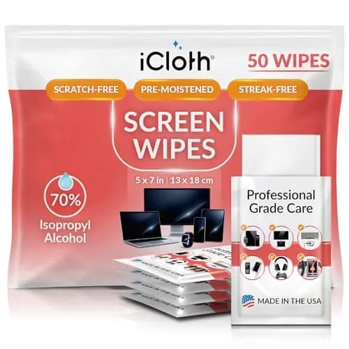 iCloth 70% Isopropyl Alcohol Screen & Electronics Wipes, 50 Count | Streak-Free, Fast-Drying, Lint-Free thumbnail 1
