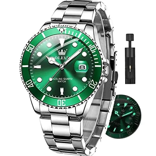 OLEVS Green Men’s Watch Stainless Steel Waterproof Date Dress 41mm | Luxury Quartz Movement thumbnail 1