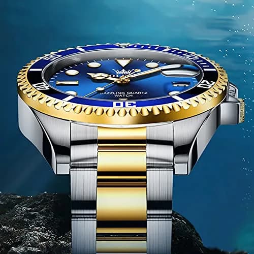 OLEVS Men Dress Watch 41mm Blue Dial Gold Silver Stainless Steel Waterproof thumbnail 8