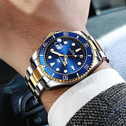 OLEVS Men Dress Watch 41mm Blue Dial Gold Silver Stainless Steel Waterproof thumbnail 9