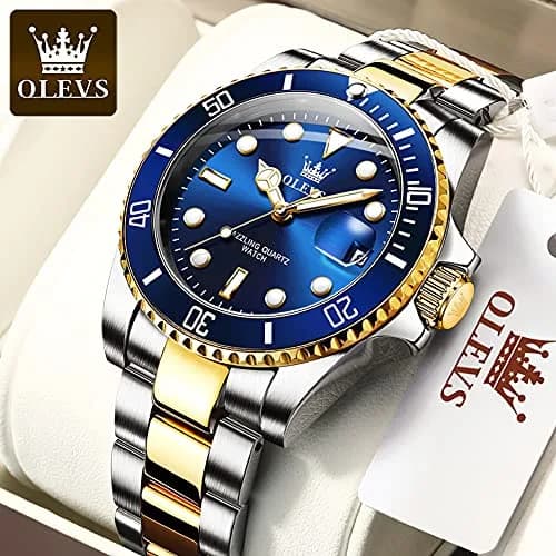 OLEVS Men Dress Watch 41mm Blue Dial Gold Silver Stainless Steel Waterproof thumbnail 3