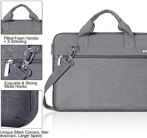Voova 17.3-17 Inch Laptop Bag, Grey | Water-Resistant, Padded Shoulder Bag for Laptops up to 17.3" | 13L Capacity thumbnail 7