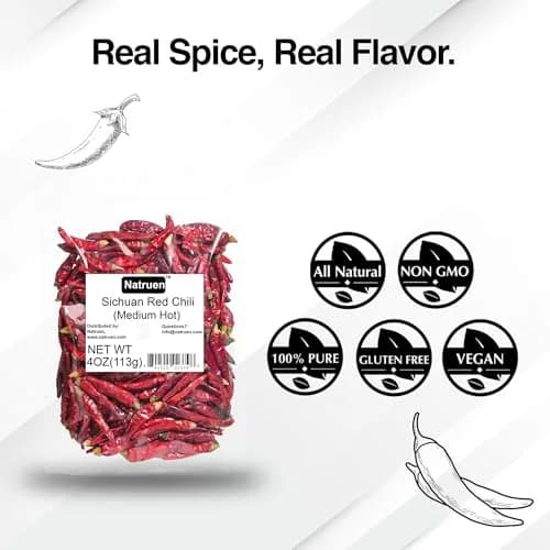 Natruen Dried Sichuan Red Chili Pods 4 oz | Medium Hot Whole Chilies for Authentic Sichuan Flavor thumbnail 3