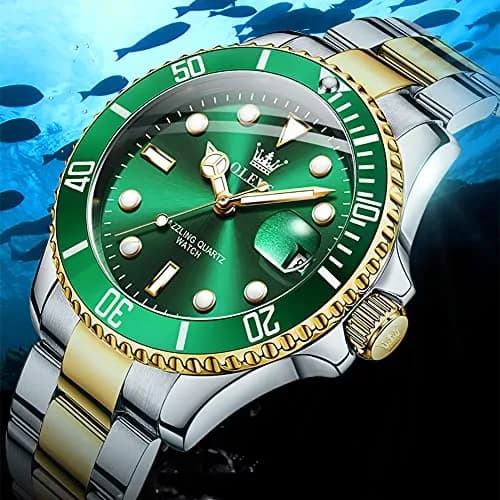 OLEVS Gold and Green Men’s Watch, Stainless Steel, Waterproof, 41mm Dial, Date Function thumbnail 5