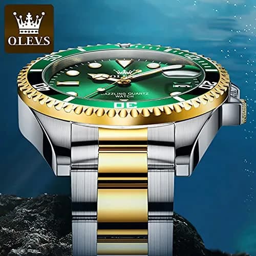 OLEVS Gold and Green Men’s Watch, Stainless Steel, Waterproof, 41mm Dial, Date Function thumbnail 8