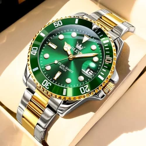 OLEVS Gold and Green Men’s Watch, Stainless Steel, Waterproof, 41mm Dial, Date Function thumbnail 3