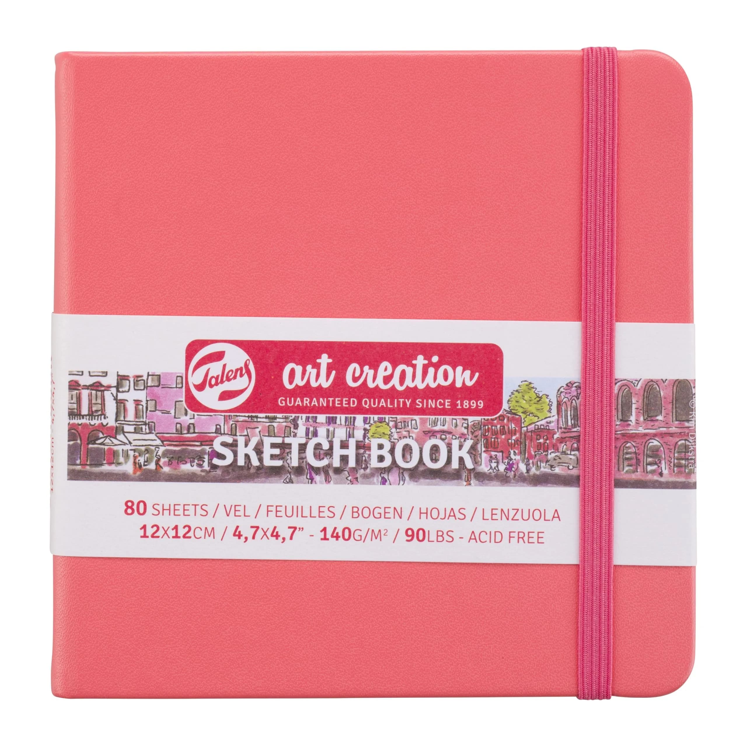 Talens Art Creation Sketchbook Coral Red 12cm x 12cm (4.7 x 4.7 in) | Acid-Free Cream Paper for Mixed Media — 12×12cm