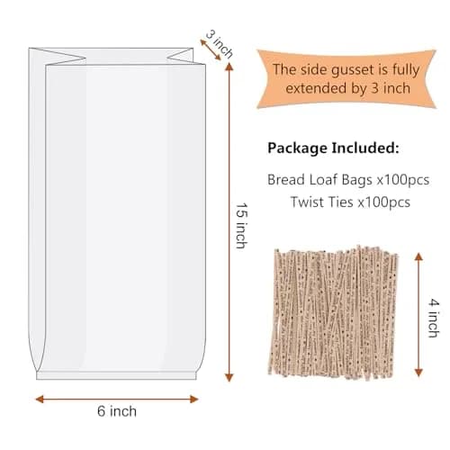 Morepack Plastic Bread Bags 38cm x 15cm x 15cm (15"x6"x6") | Gusseted for Large Loaves thumbnail 2