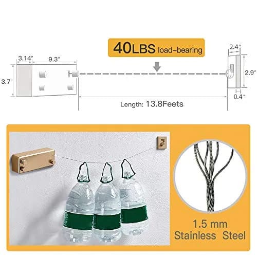 BESy Retractable Double Clothesline Laundry Indoor Washing Clothes Line | Heavy Duty, Gold Finish, 13.8 Feet thumbnail 5