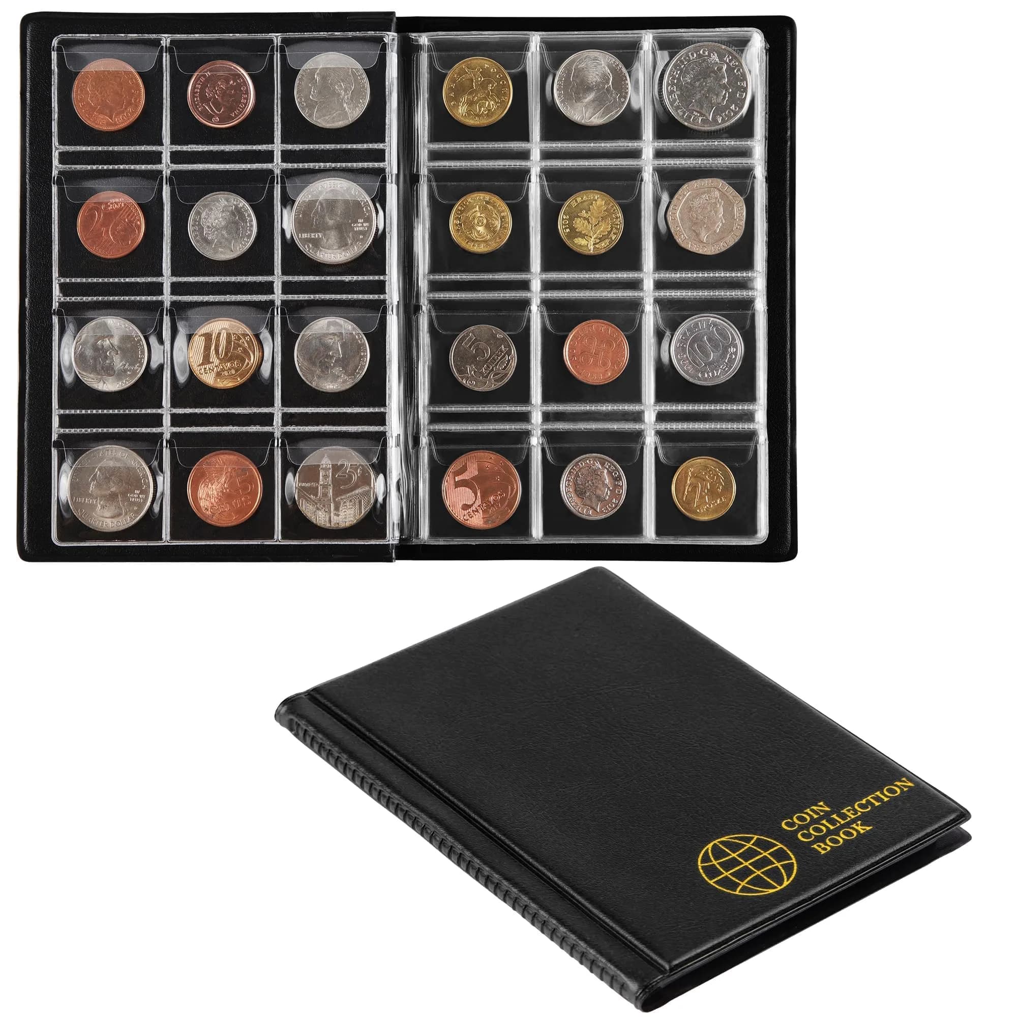 OSOPOLA Coin Storage Album Collection Holder Black | 120 Pockets, PVC & Artificial Leather, 10 Pages - main product image