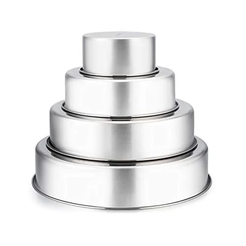 TeamFar Cake Pan Set of 4 - Stainless Steel Round Baking Pans for Layer Cake & Pie, 4'' & 6'' & 8'' & 9½'' | Heavy Duty & Rust Free thumbnail 1