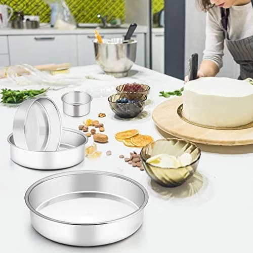 TeamFar Cake Pan Set of 4 - Stainless Steel Round Baking Pans for Layer Cake & Pie, 4'' & 6'' & 8'' & 9½'' | Heavy Duty & Rust Free thumbnail 5