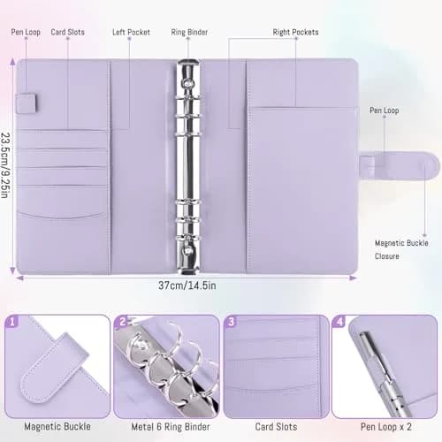 Antner A5 PU Leather Notebook Binder 9.2 x 6.9 inch | Metal 6-Ring Mechanism thumbnail 2