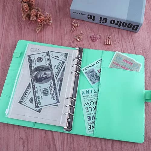 Antner A5 Binder 6 Ring Refillable Budget Planner Cover with Magnetic Buckle, PU Leather Loose Leaf Photocard Holder, Light Green (23.37 cm x 17.53 cm) thumbnail 4