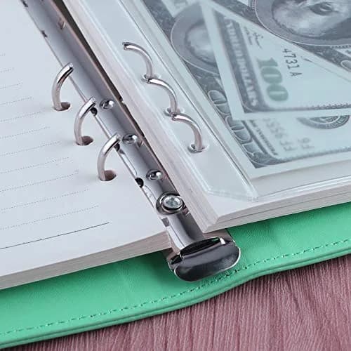 Antner A5 Binder 6 Ring Refillable Budget Planner Cover with Magnetic Buckle, PU Leather Loose Leaf Photocard Holder, Light Green (23.37 cm x 17.53 cm) thumbnail 5
