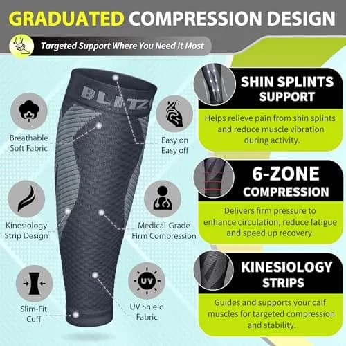 BLITZU Calf Compression Sleeves Gray XX-Large | Orthopedic Brace for Shin Splints & Varicose Veins thumbnail 3