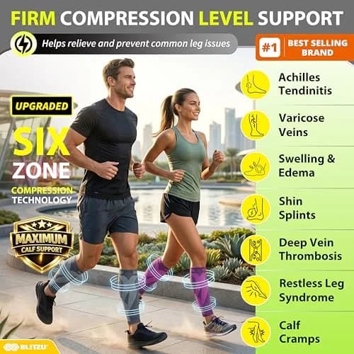 BLITZU Purple XX-Large Calf Compression Sleeves for Shin Splints & Varicose Veins thumbnail 2