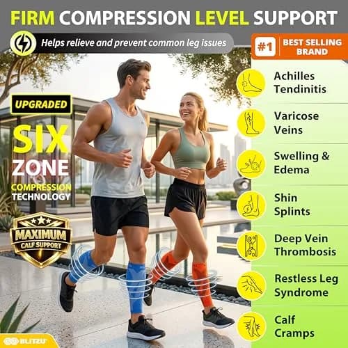 BLITZU Tangerine XX-Large Calf Compression Sleeves for Shin Splints & Varicose Veins thumbnail 2