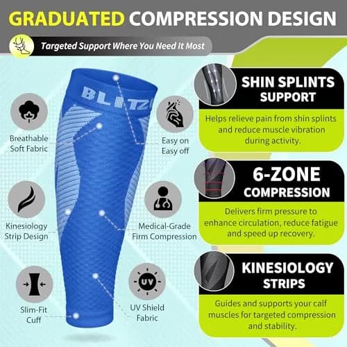 BLITZU Blue XX-Large Calf Compression Sleeves for Shin Splints & Varicose Veins thumbnail 3