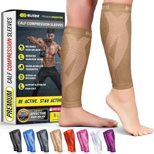 BLITZU Calf Compression Sleeves XX-Large Nude | Graduated Compression for Shin Splints & Varicose Veins thumbnail 1