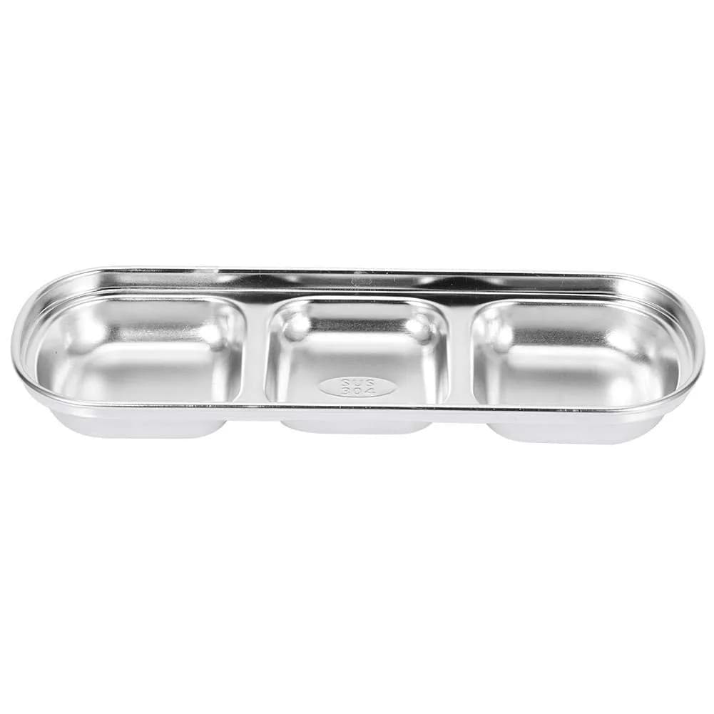 Liineparalle Stainless Steel Sier Sauce Dish 3 Grids | Durable, Safe & Space-Saving - main product image