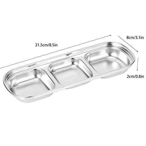 Liineparalle Stainless Steel Sier Sauce Dish 3 Grids | Durable, Safe & Space-Saving thumbnail 4