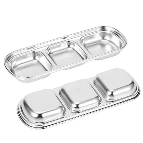Liineparalle Stainless Steel Sier Sauce Dish 3 Grids | Durable, Safe & Space-Saving thumbnail 7