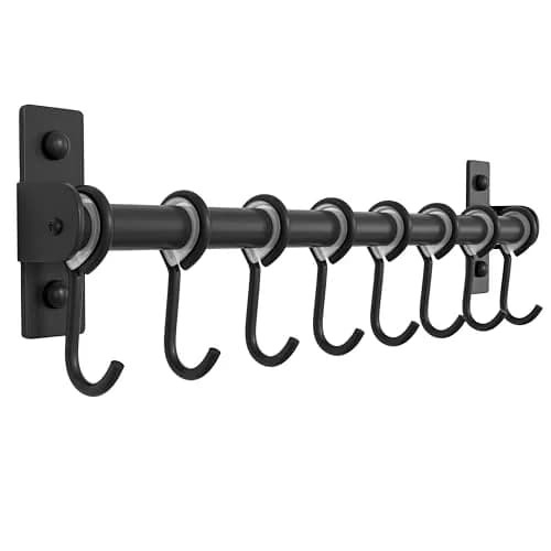 Dseap Black Stainless Steel Utensil Holder Rail with 8 Hooks | Wall Mount Kitchen Organizer 40cm (15.75in) thumbnail 1