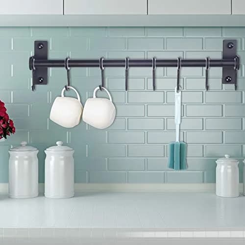 Dseap Black Stainless Steel Utensil Holder Rail with 8 Hooks | Wall Mount Kitchen Organizer 40cm (15.75in) thumbnail 5