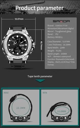 AIMES Men's Sports Military Waterproof Digital Watch 53mm | Multifunction Outdoor Timepiece thumbnail 6