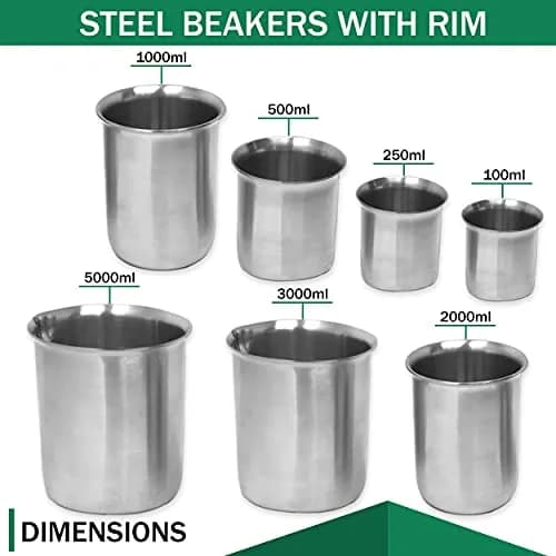 Edu-labs Stainless Steel Lab Beaker with Rim, Low Form, 100mL (3.38 Fl Oz) | Rust-Proof, Heat-Resistant, ISO 9001 Certified thumbnail 2