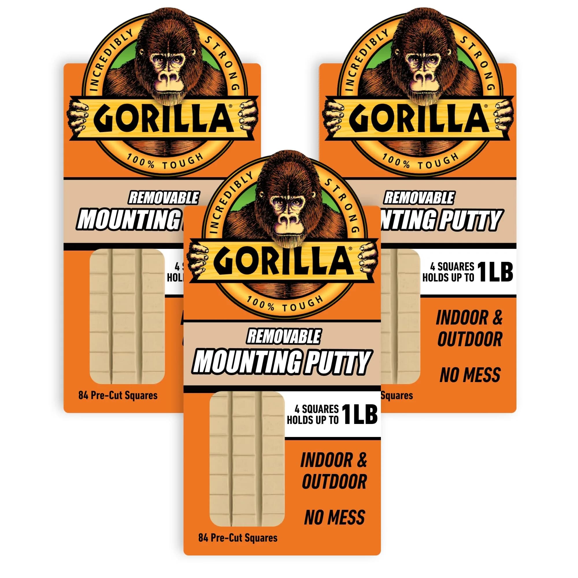 Gorilla Removable Mounting Putty 252 Squares (6 oz / 170 g) | Holds 2 lbs, Reusable & Repositionable Adhesive