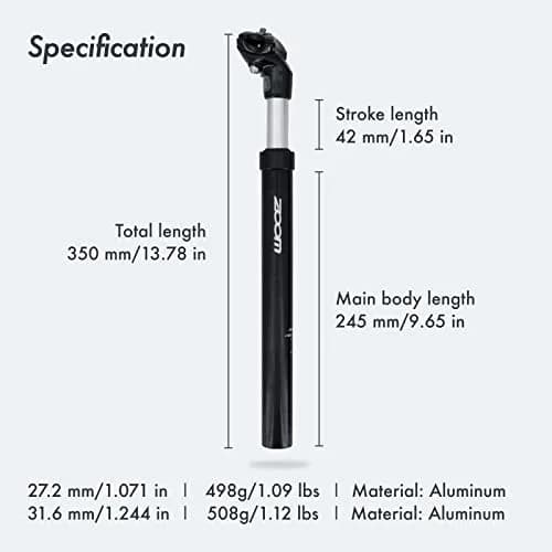 DJC Suspension Seatpost 27.2mm Black Head | Lightweight Aluminum Body with 42mm Travel thumbnail 3