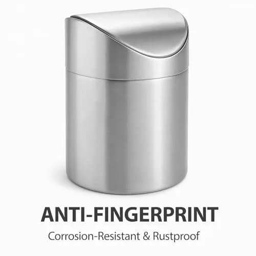 JILLICK Small Mini Trash Can with Lid, Brushed Stainless Steel 1.5L (0.4 Gal) | Compact Countertop Bin thumbnail 5