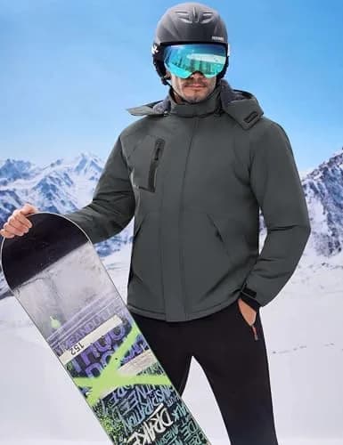 WULFUL Men's Waterproof Ski Jacket Warm Winter Coats Windproof with Hood | Fleece Lined, Relaxed Fit, Water & Windproof thumbnail 2