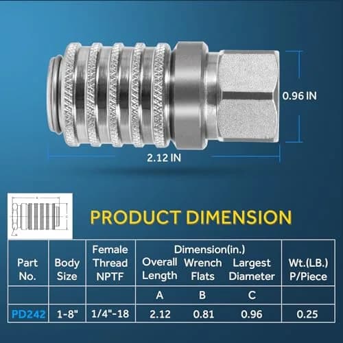 Yoursme PD242 Series Steel Test Port Quick Coupler | 1/8" Body, 1/4"-18 NPTF Thread, 6000 PSI thumbnail 5