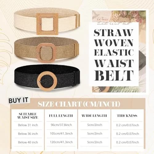 Syhood Woven Belt Dress, Fit Waist Size Below 31'' | Bohemian Elastic Waist Belt for Women thumbnail 2